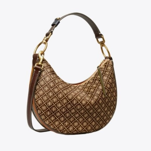 🔥NeW! Tory Burch T Monogram Haircalf Mini Crescent Bag - Picture 3 of 15